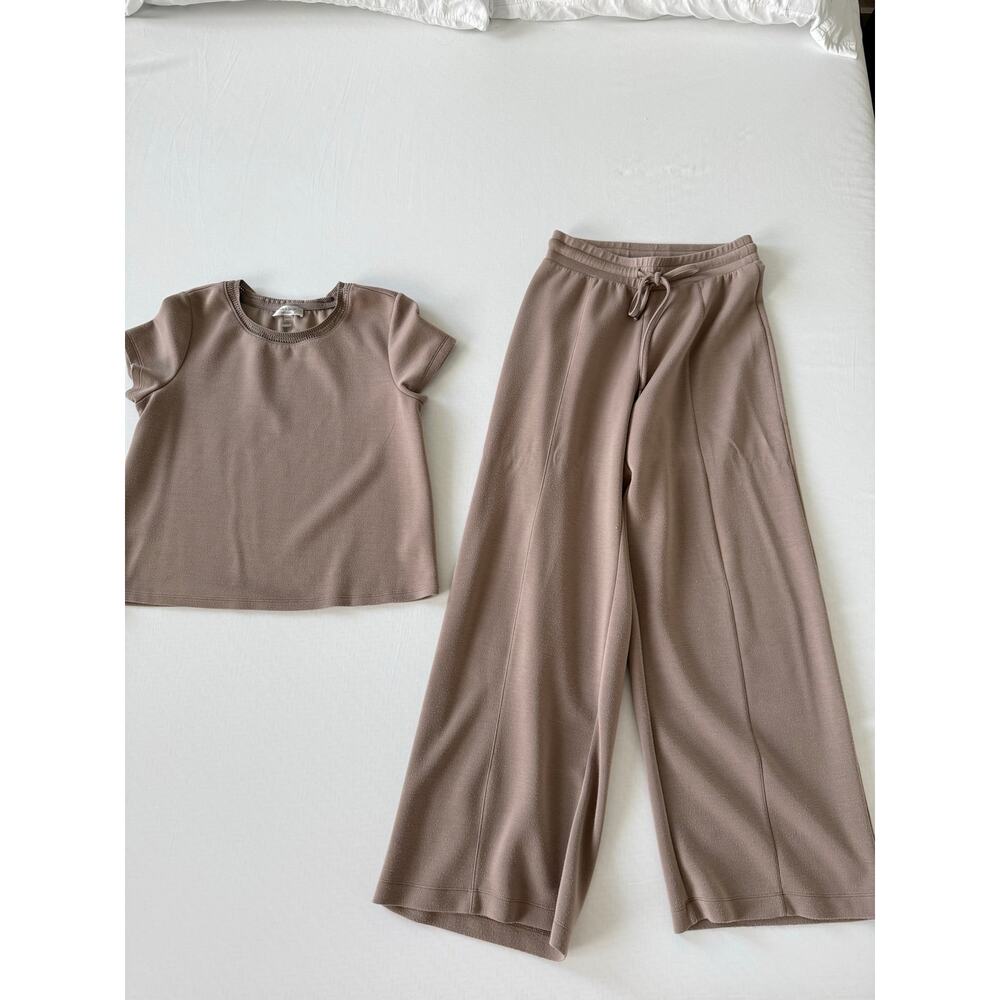Cable & Gauge Studio 2 Piece Lounge Set S Cropped Top Wide Leg Pants Taupe sz S - Picture 2 of 6